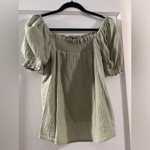 J.Crew Sage Green Puff sleeve top
